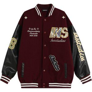 Men's Varsity Jackets Vintage Baseball Y2k Letterman Jacket Button Down Red